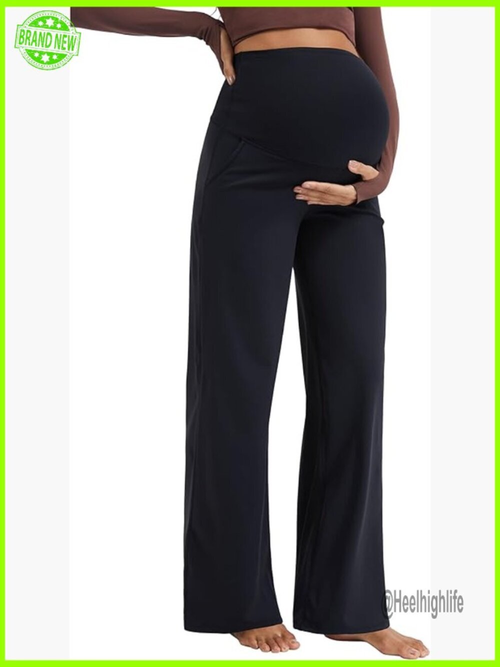 Maternity Wide Leg Yoga Pants Over Belly Stretchy Soft Lounge Work